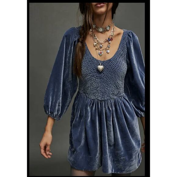 Free People Dresses & Skirts - NWT Free People Farrier Velvet Mini Dress Color-Harbor M/L